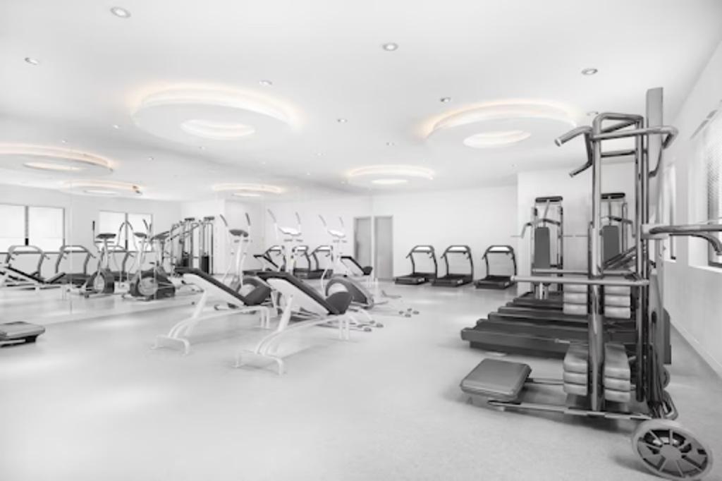 3d black and white rendering modern loft gym and fitness