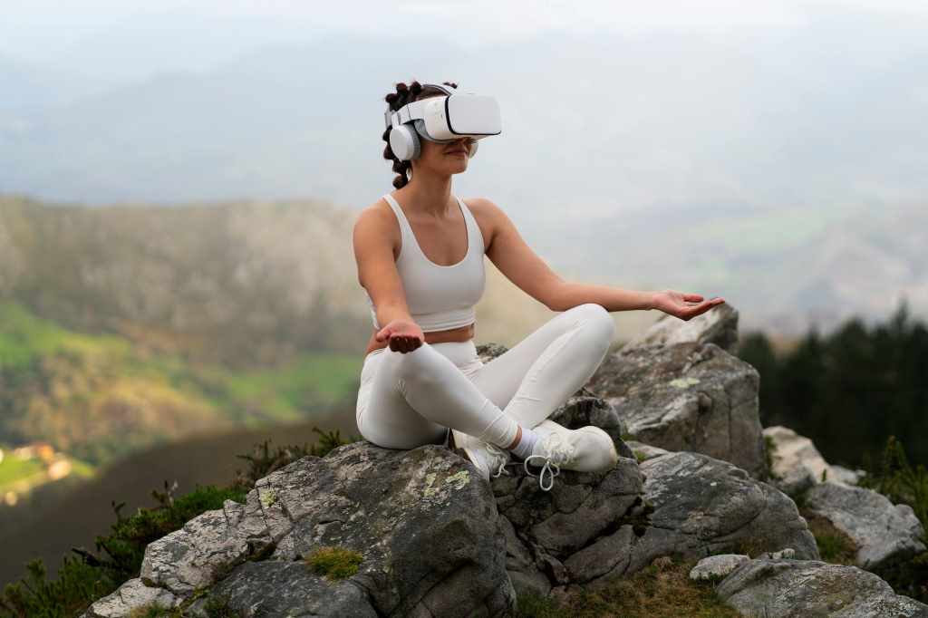Woman practicing meditation using a wearable device